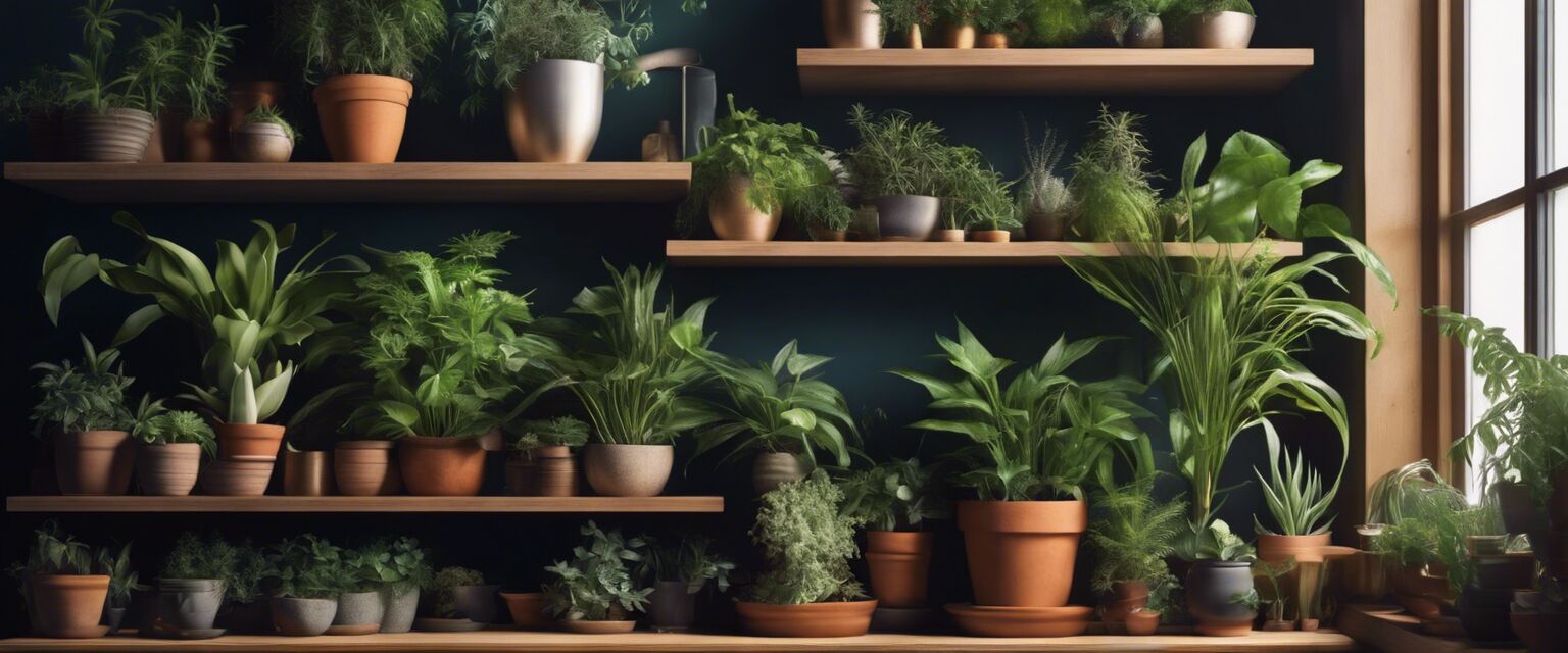 Display of small-space plants on a shelf