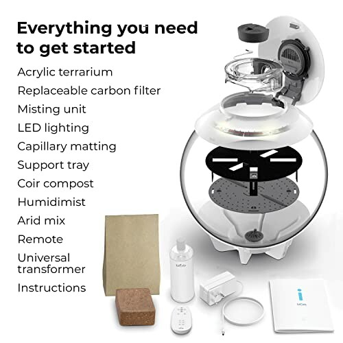 Smart garden starter kit with terrarium and accessories