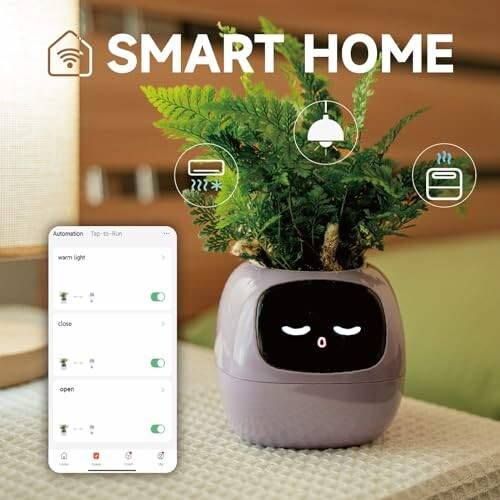 Smart home concept with plant device and automation app