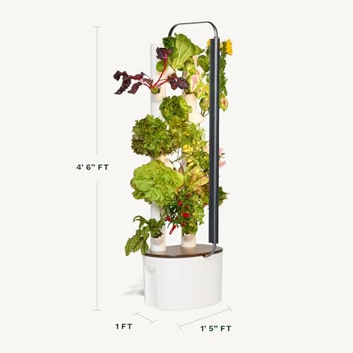 Vertical hydroponic garden system with various plants.